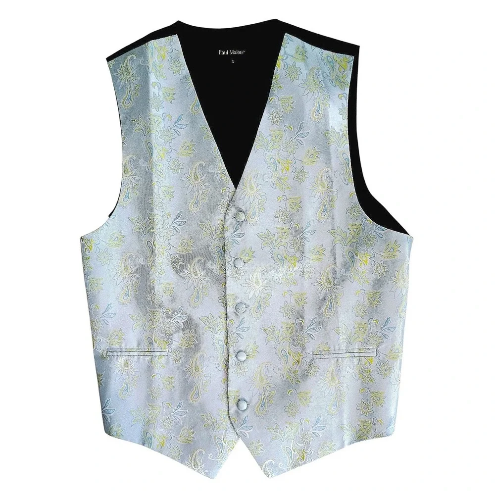 Paul Malone Mens Floral Paisley‎ Formal Tuxedo Vest Waistcoat Light Blue Size S